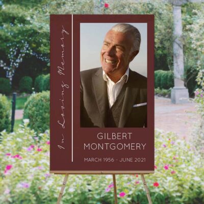 Minimalistic Maroon Funeral Welcome Sign - Garden Temp