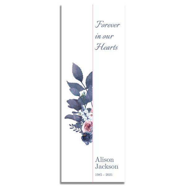 Purple & Rose Framed Funeral Bookmark - Front Side