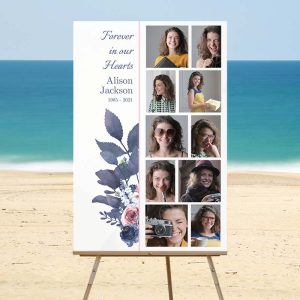 Purple & Rose Framed Funeral Memory Board - Beach Temp