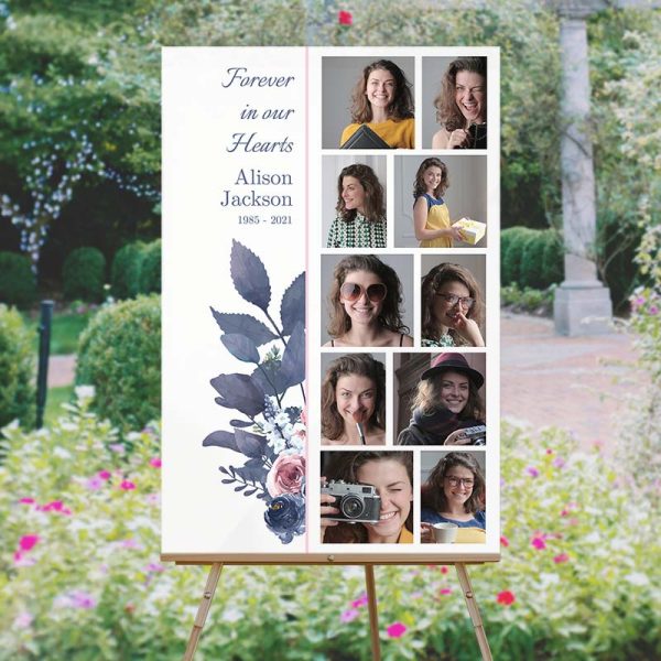 Purple & Rose Framed Funeral Memory Board - Garden Temp