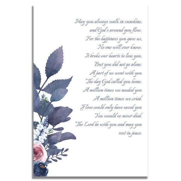 Back Side - Purple & Rose Framed Funeral Prayer Card