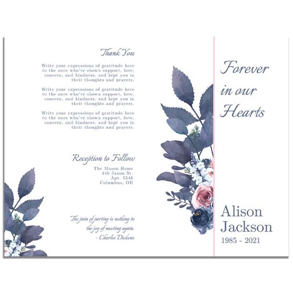 Front/Back - Purple and Rose Funeral Program