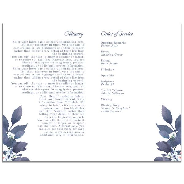 First Page - Purple & Rose Funeral Program