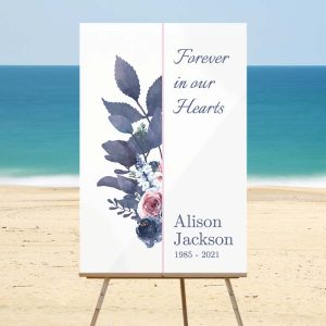Purple & Rose Framed Funeral Welcome Sign - Beach Temp