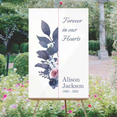 Purple & Rose Framed Funeral Welcome Sign - Garden Temp