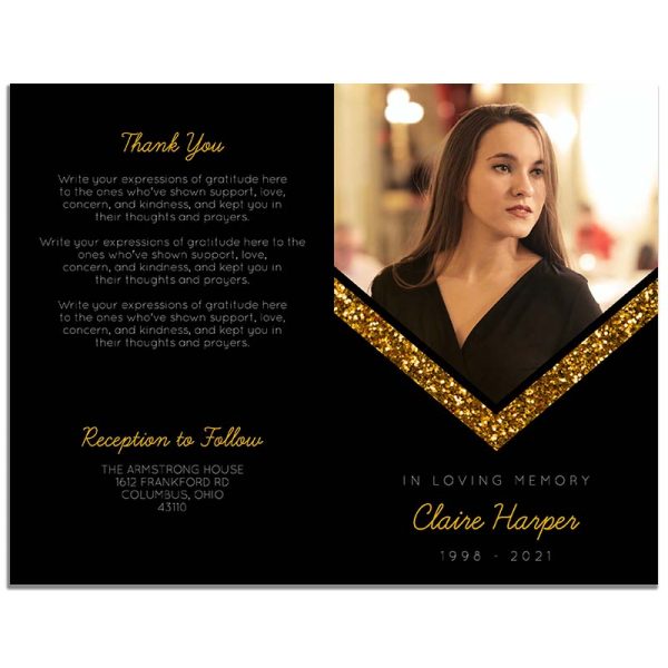 Front & Back Sides - Royal Gold 4 Page Funeral Programs