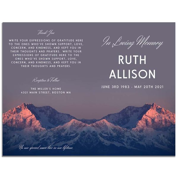 Front & Back Sides of Mountain View Funeral Program Template