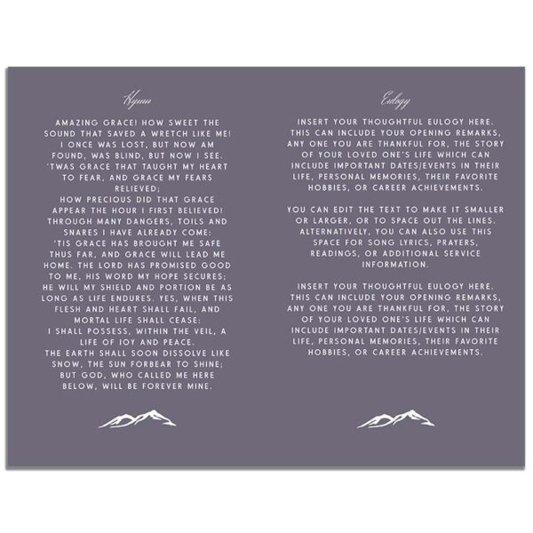Mountain View 8 Page Funeral Program Template - Inside Page 2