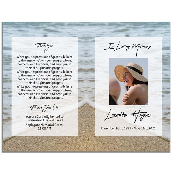 Oceanfront 4 & 8 page Funeral Program Template - front & Back