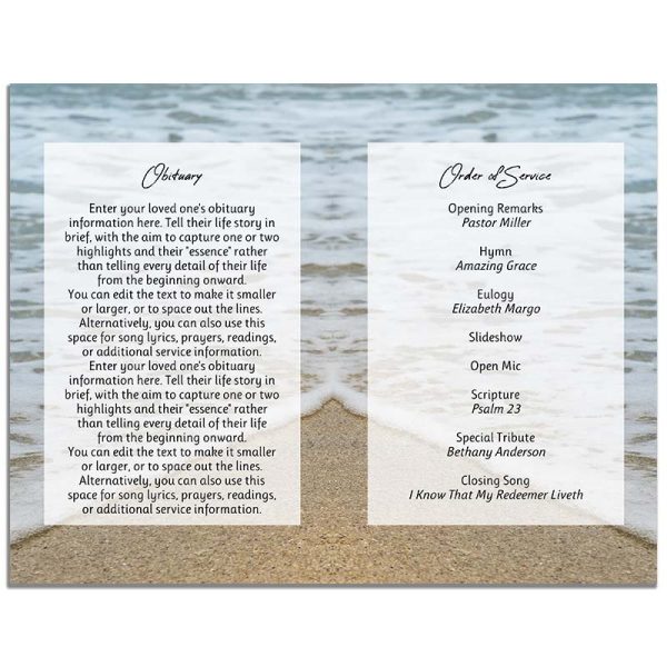 Oceanfront 4 & 8 page Funeral Program Template - Inside Pages