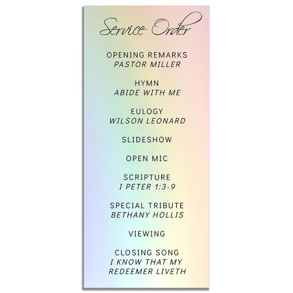 Back Side - "Rainbow" Simple One Page Funeral Program Template