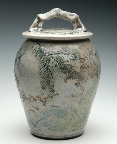 Forest Crackle Raku Ceramic Urn