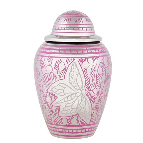 Pink & Brass Butterfly Urn