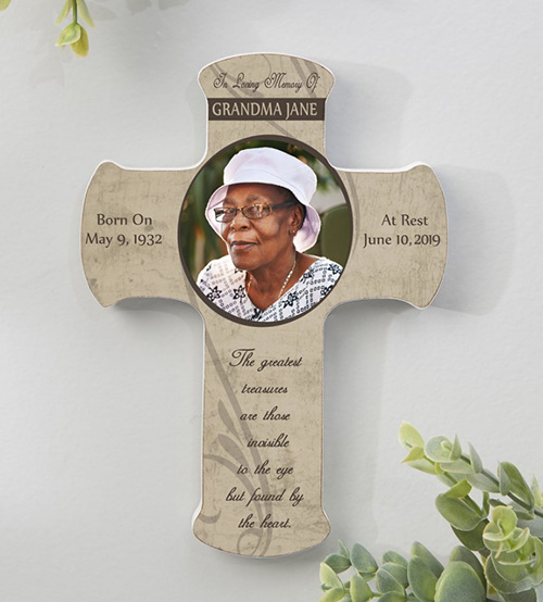 Sympathy Gifts - Forever in Our Hearts Personalized Photo Cross