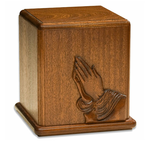 Mahogany Wood Cremation Urn Praying Hands