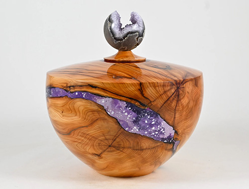 Wood Cremation Urns - Yew Companion Urn with Amethyst Lid