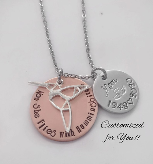 Hummingbird Memorial Gifts - Engraved Necklace