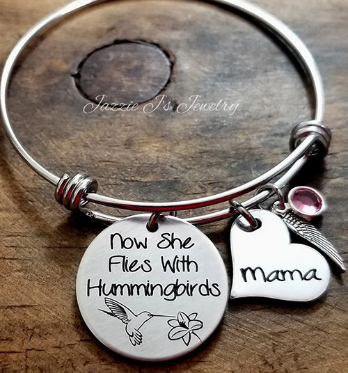 Now She Flies with Hummingbirds Memorial Bracelet