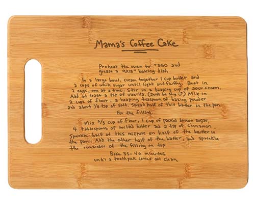 handwritten family recipe cutting board