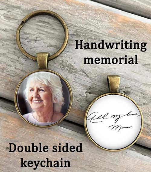 handwritten memorial phpoto keychain