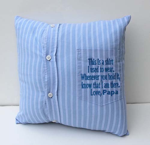 remembrance gifts - pillow made from his shirts