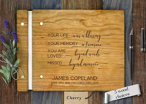 Memorial Service Guest Book - Engraved Wood