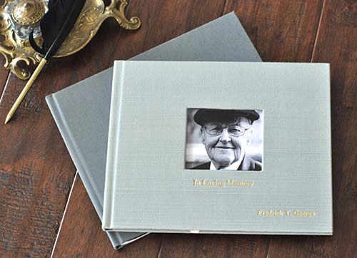 Memorial Service Guest Book - linen stamped