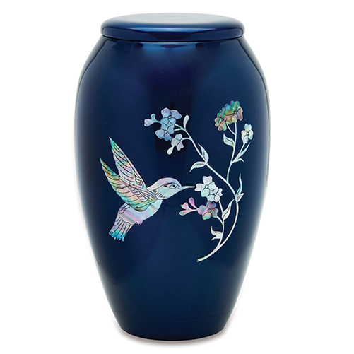 Bright Blue Hovering Hummingbird Urn