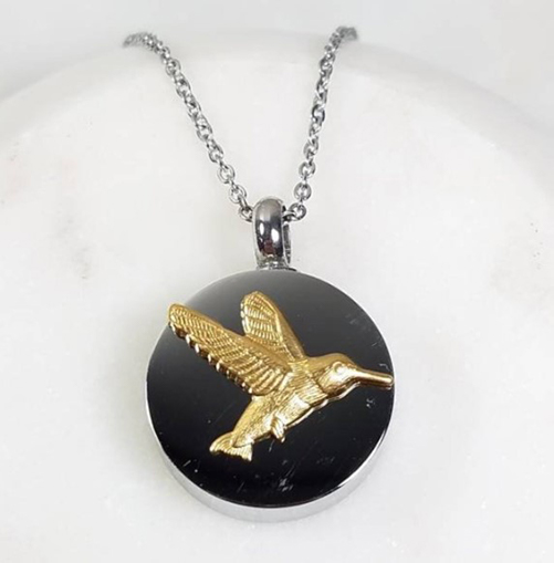 Gold and Silver Hummingbird Urn Necklace