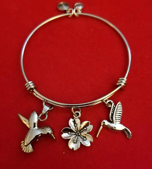 Silver Double Hummingbird Cremation Urn Bracelet