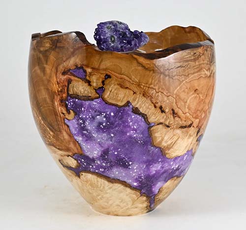 beechwood burl amethyst inlay purple cremation urn