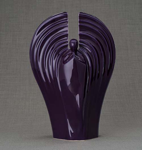 ceramic guardian angel purple cremation urn