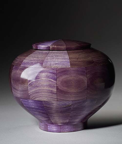 hand turned purple wood cremation urn