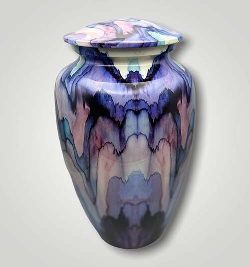 purple kaleidoscope tie dye cremation urn