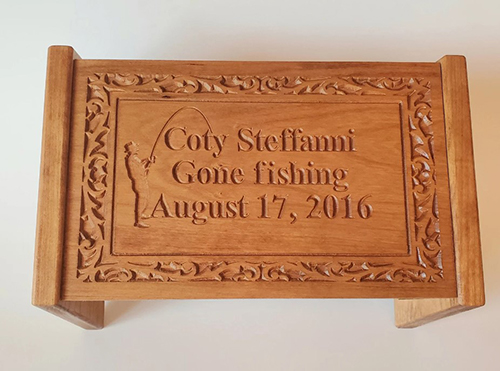 Cherry Wood Gone Fishing Engraved Urn