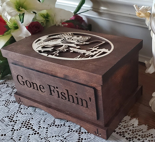 Wooden "Gone Fishing" Inlay Urn