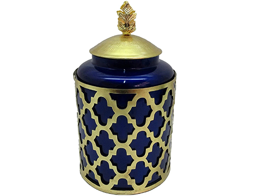 Royal Blue & Gold Metal Urn