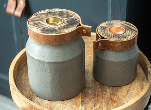 Rustic Copper & Oak Urn