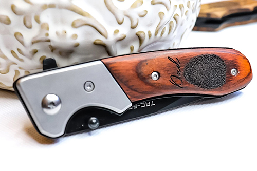 Engraved Fingerprint Pocket Knife