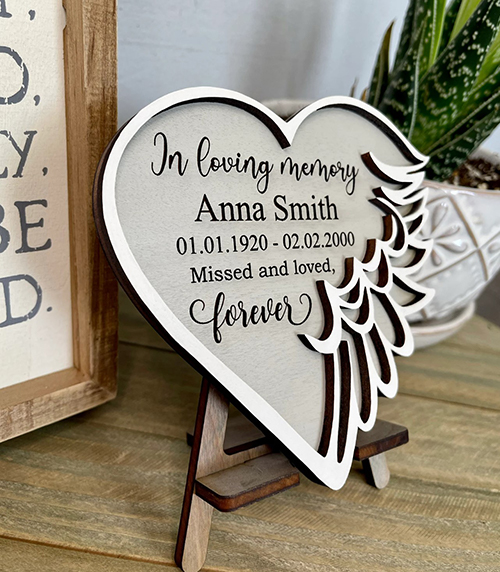 Heart & Wings Engraved Memorial Plaque