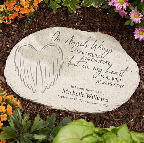 On Angel Wings Personalized Garden Stone