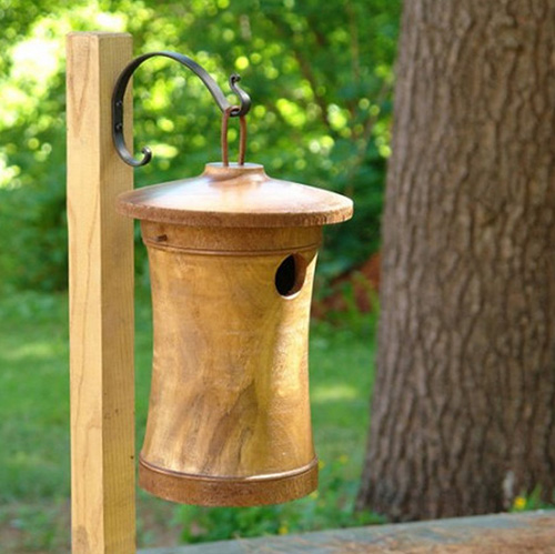 wooden bird house urn