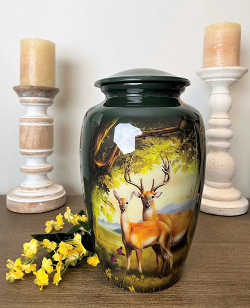 Soulful Glance Green Deer Urn