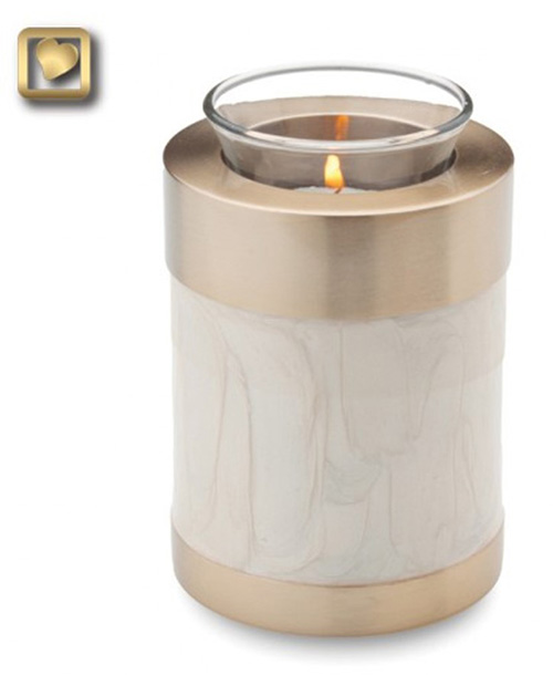 White and Gold Brass Tealight Cremation Urn