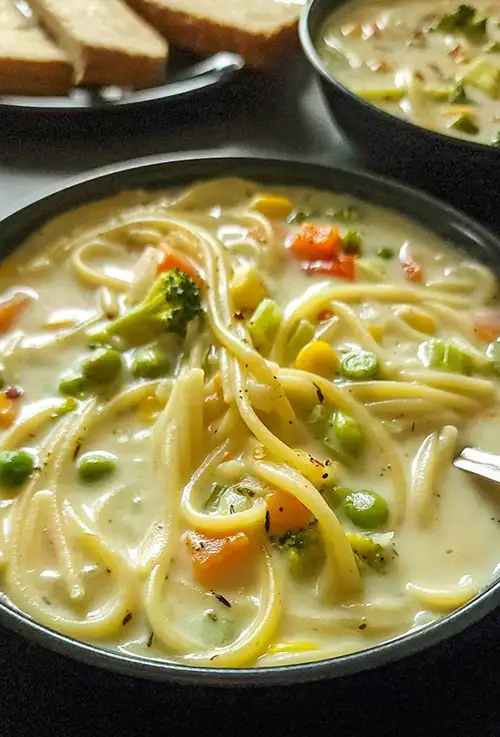 Creamy Vegetable Soup with Noodles - best comfort foods for grief
