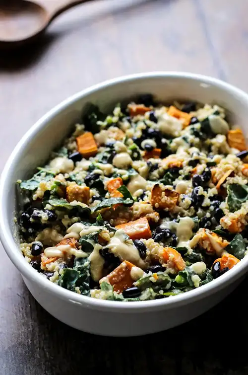 Sweet Potato Casserole with Black Beans, Kale, and Quinoa (Vegan)