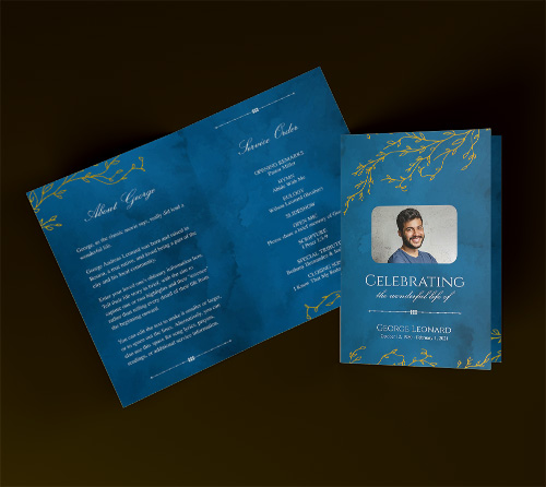 Blue & Gold Branches Funeral Program Template - poems for funeral programs