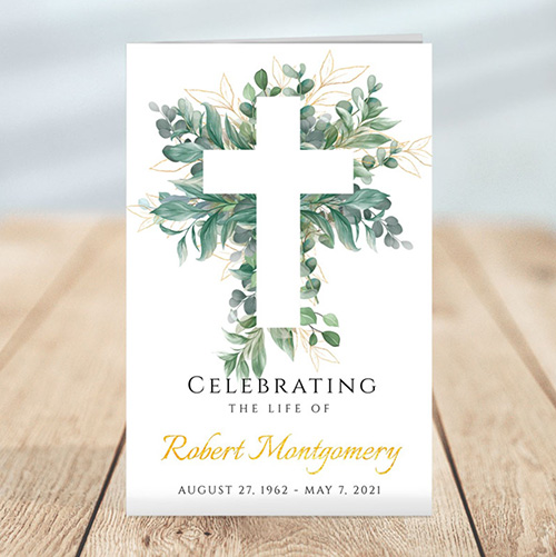 Cross & Leaves Funeral Program Template