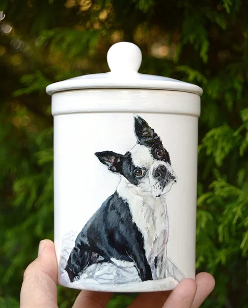 Ceramic Pet Urn with Custom Portrait