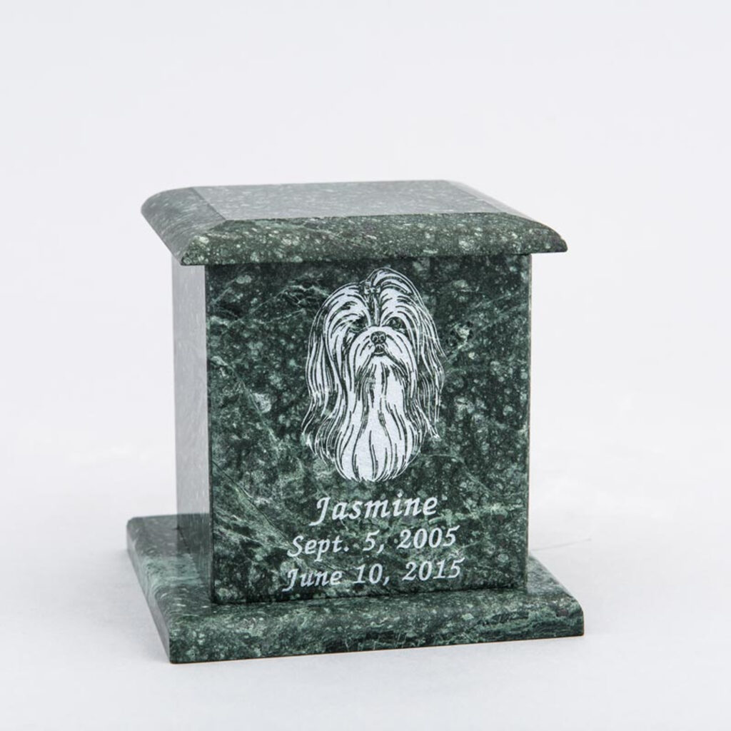 pet memorial urns - green granite urn